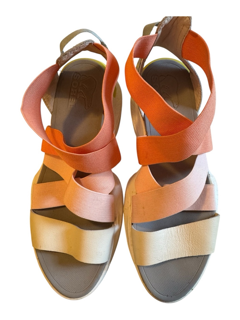 Sorel Women's Orange-Pink-Cream Strappy Wedge Sandals